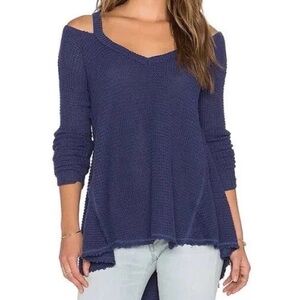 Free People Deep Blue Off-Shoulder Sweater